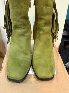 Olive Green Suede Fringe Ankle Boots